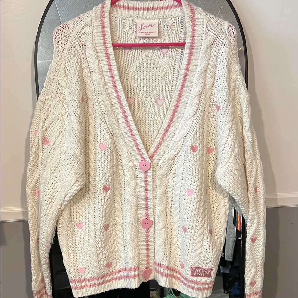 Taylor Swift Lover Cream and Pink Cable Knit Cardigan Sweater